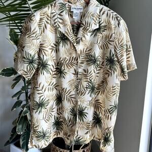 Vintage Alfred Dunner Palm Leaf Blouse 10P Button Up Hawaiian Tropical
